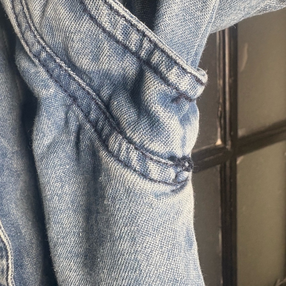 BIBI Western Pintuck Denim Jacket Y2K Acid Wash Cowgirl Cottagecore L - Picture 7 of 12